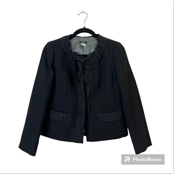 J. Crew 100% Wool Ruffle Black Jacket Size 2 - Picture 1 of 9
